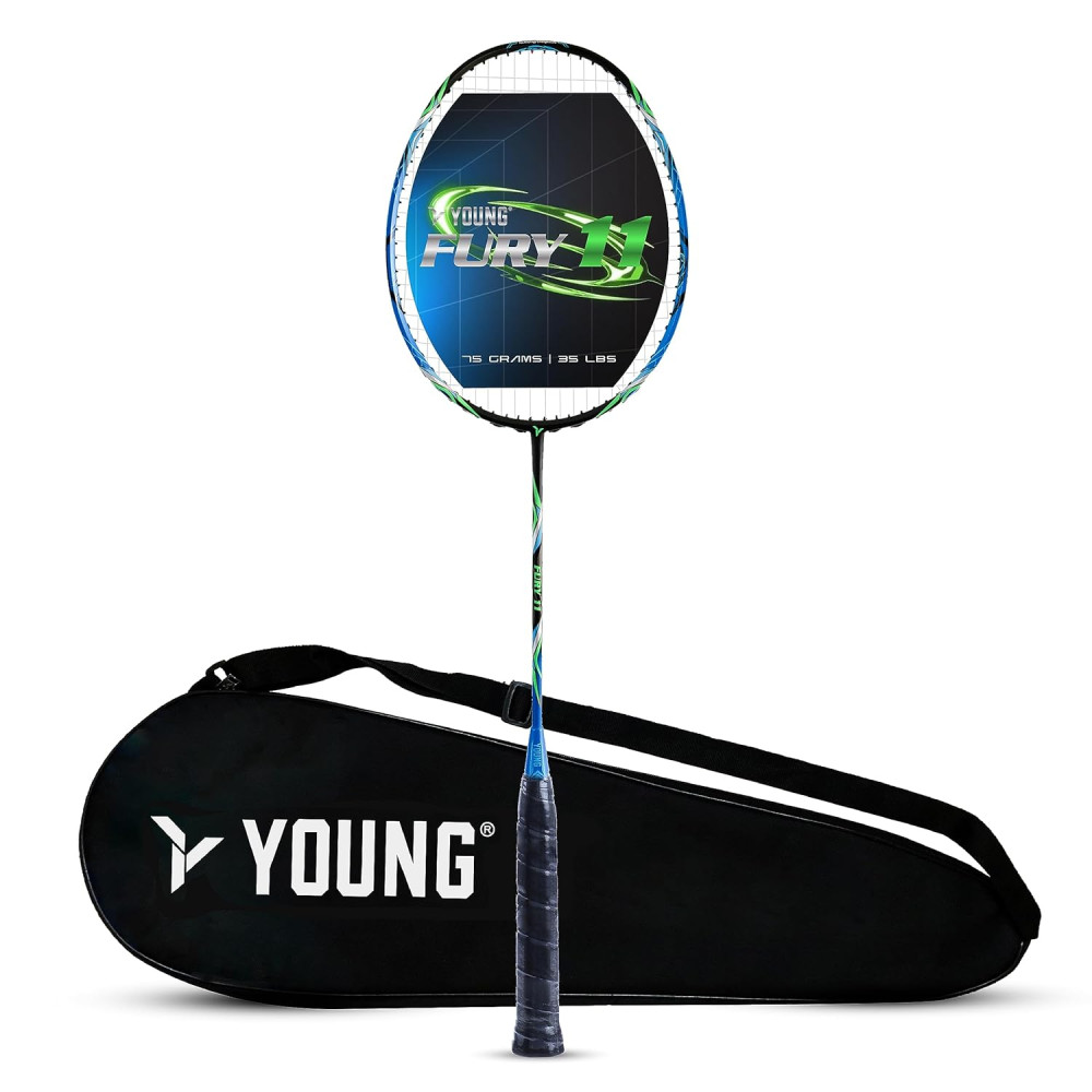 YOUNG Fury 11 Graphite Professional Badminton Racket, Lightweight, High Modulus 24-Ton Graphite, Strung, Includes Full Cover YOUNG Fury 11 Graphite Professional Badminton Racket, Lightweight, High Modulus 24-Ton Graphite, Strung, Includes Full Cover