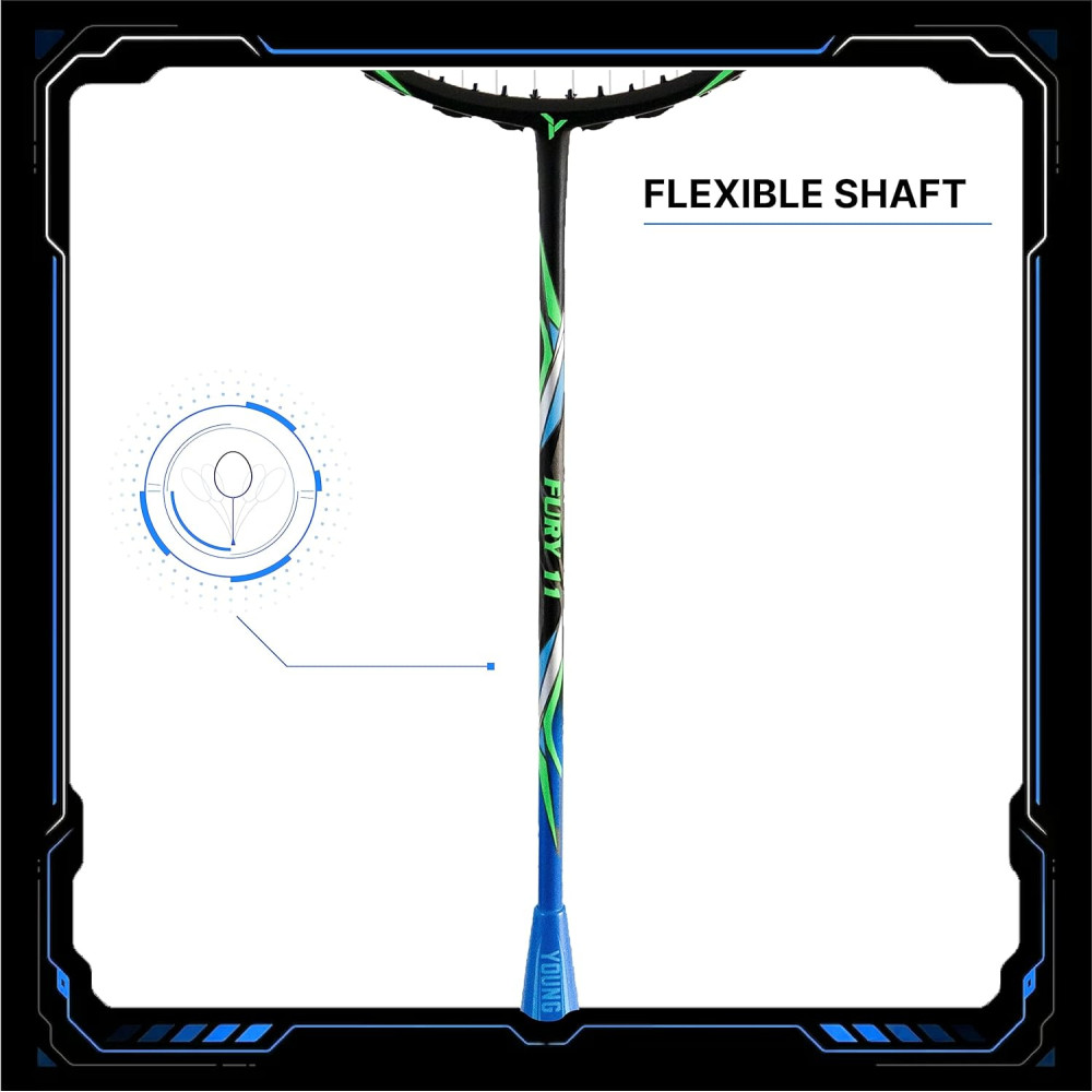 YOUNG Fury 11 Graphite Professional Badminton Racket, Lightweight, High Modulus 24-Ton Graphite, Strung, Includes Full Cover YOUNG Fury 11 Graphite Professional Badminton Racket, Lightweight, High Modulus 24-Ton Graphite, Strung, Includes Full Cover