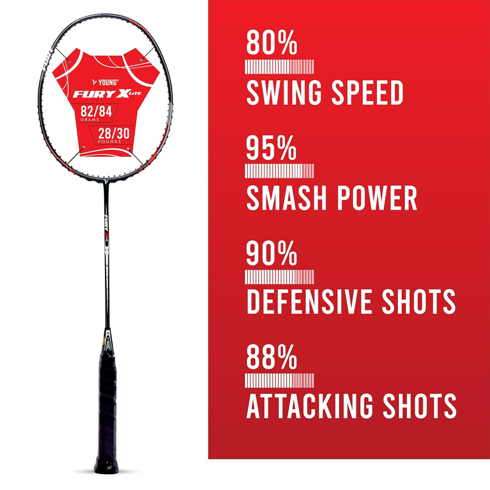 Young Fury X Lite (78 g, 30 LBS) Unstrung Badminton Racquet with Full Cover (Black Green) Young Fury X Lite (78 g, 30 LBS) Unstrung Badminton Racquet with Full Cover (Black Green)