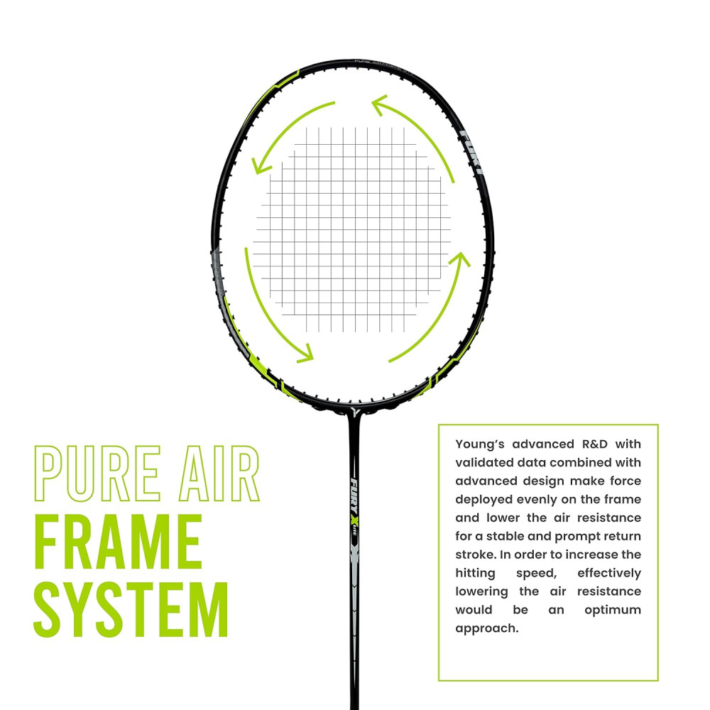 Young Fury X Lite (78 g, 30 LBS) Unstrung Badminton Racquet with Full Cover (Black Green) Young Fury X Lite (78 g, 30 LBS) Unstrung Badminton Racquet with Full Cover (Black Green)