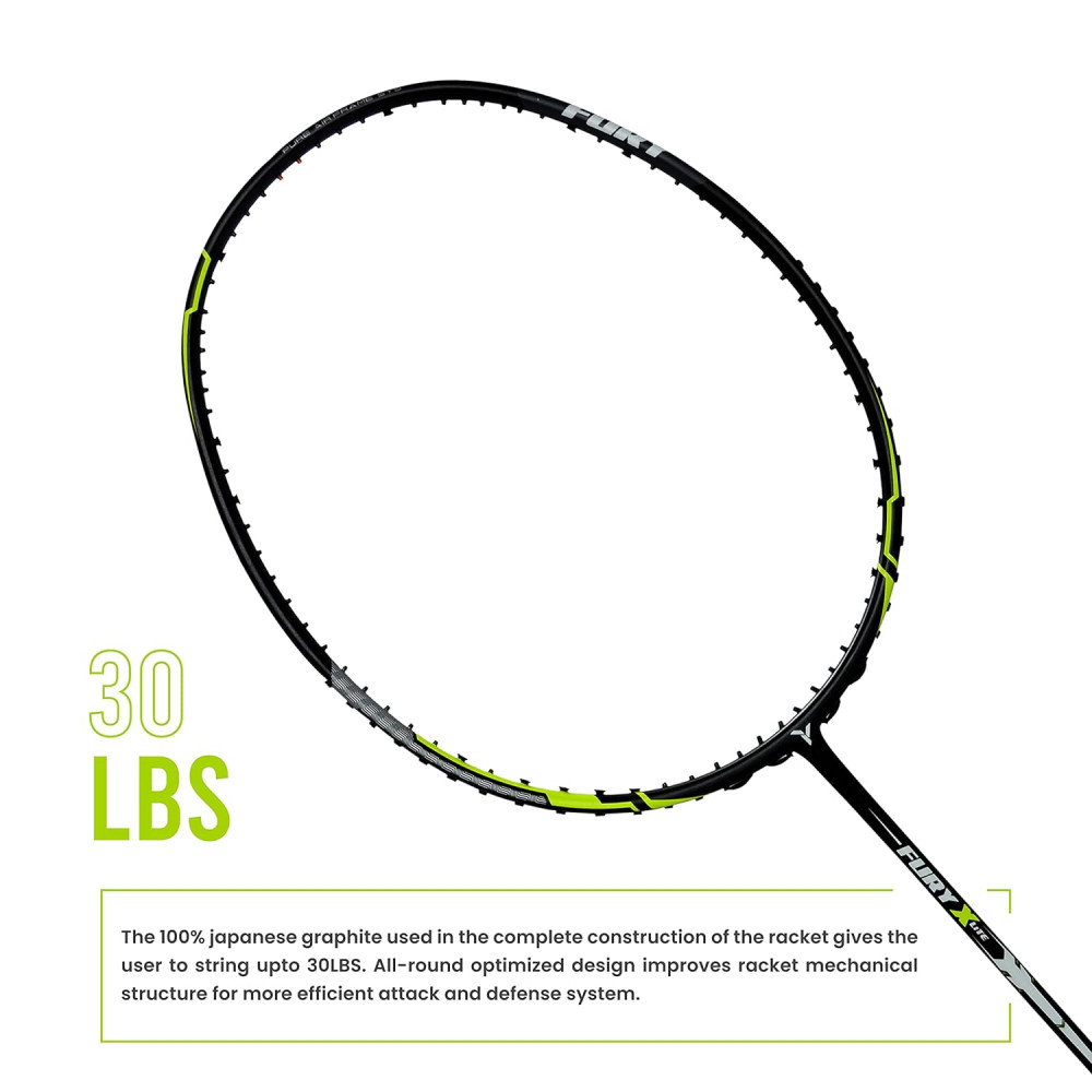 Young Fury X Lite (78 g, 30 LBS) Unstrung Badminton Racquet with Full Cover (Black Green) Young Fury X Lite (78 g, 30 LBS) Unstrung Badminton Racquet with Full Cover (Black Green)