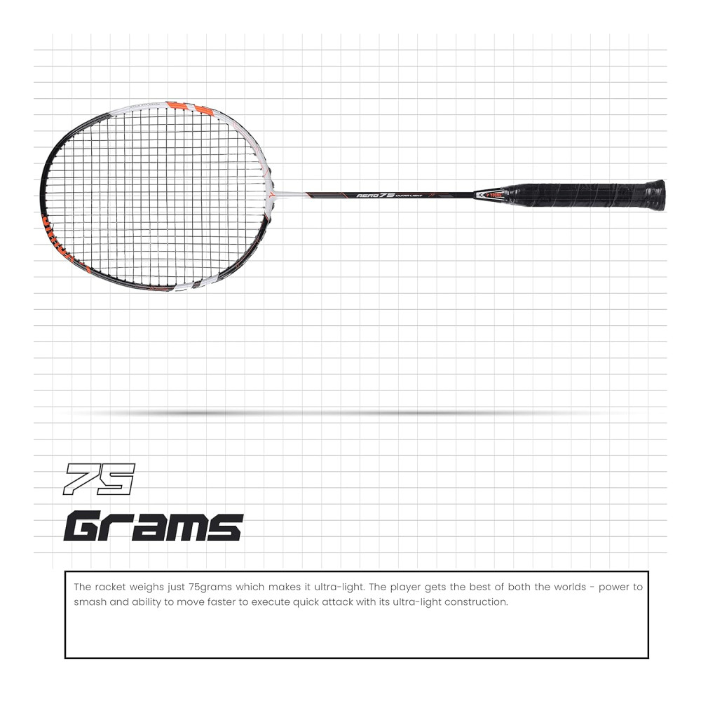 Young Aero 75 Ultra Light (75g, Pro-Grade) Strung Badminton Racket with Free Cover - Ultra Graphite Uni-Body Construction Young Aero 75 Ultra Light (75g, Pro-Grade) Strung Badminton Racket with Free Cover - Ultra Graphite Uni-Body Construction