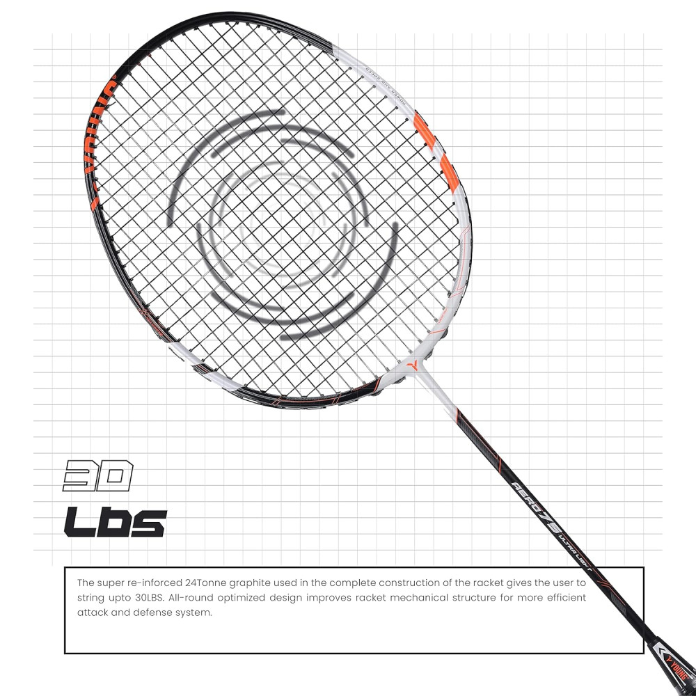 Young Aero 75 Ultra Light (75g, Pro-Grade) Strung Badminton Racket with Free Cover - Ultra Graphite Uni-Body Construction Young Aero 75 Ultra Light (75g, Pro-Grade) Strung Badminton Racket with Free Cover - Ultra Graphite Uni-Body Construction