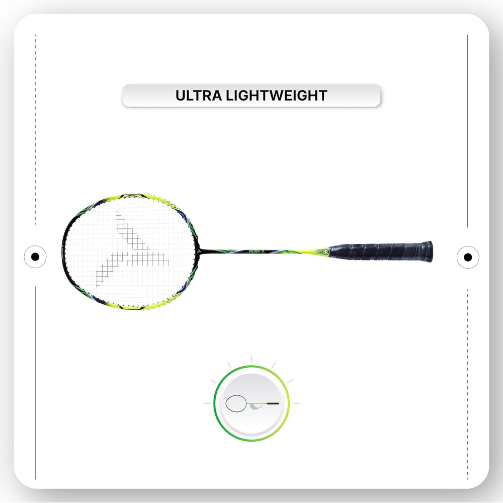 YOUNG Fury 7 Graphite Lightweight Professional Badminton Racket, Head Light, High Modulus Graphite, Strung, (Black/Yellow), Includes Full Cover YOUNG Fury 7 Graphite Lightweight Professional Badminton Racket, Head Light, High Modulus Graphite, Strung, (Black/Yellow), Includes Full Cover