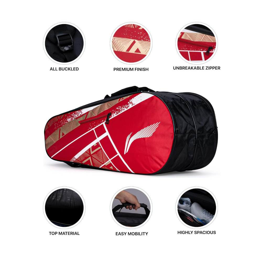 Li-Ning Raider Max Double Zipper Polyester Badminton Kit Bag | Unbreakable Zippers | Easy Mobility | Unisex - Men, Boys, Girls, Women