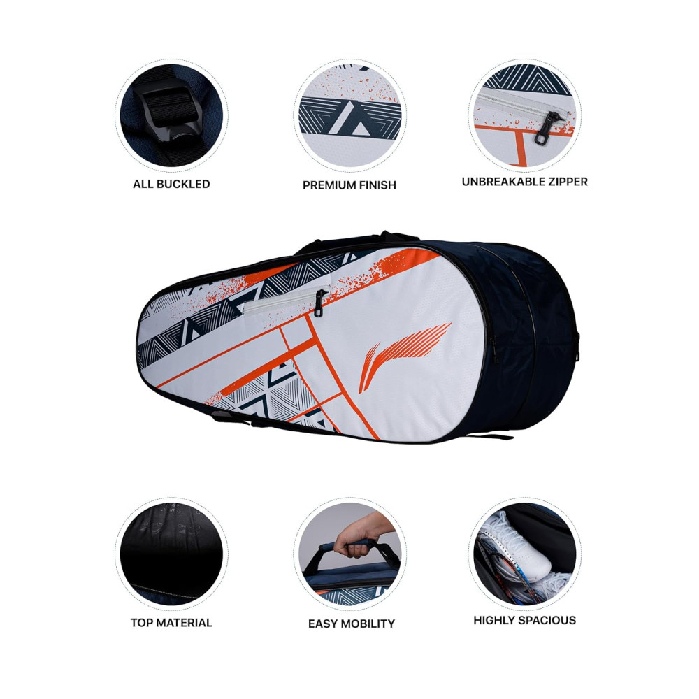 Li-Ning Raider Max Double Zipper Polyester Badminton Kit Bag | Unbreakable Zippers | Easy Mobility | Unisex - Men, Boys, Girls, Women