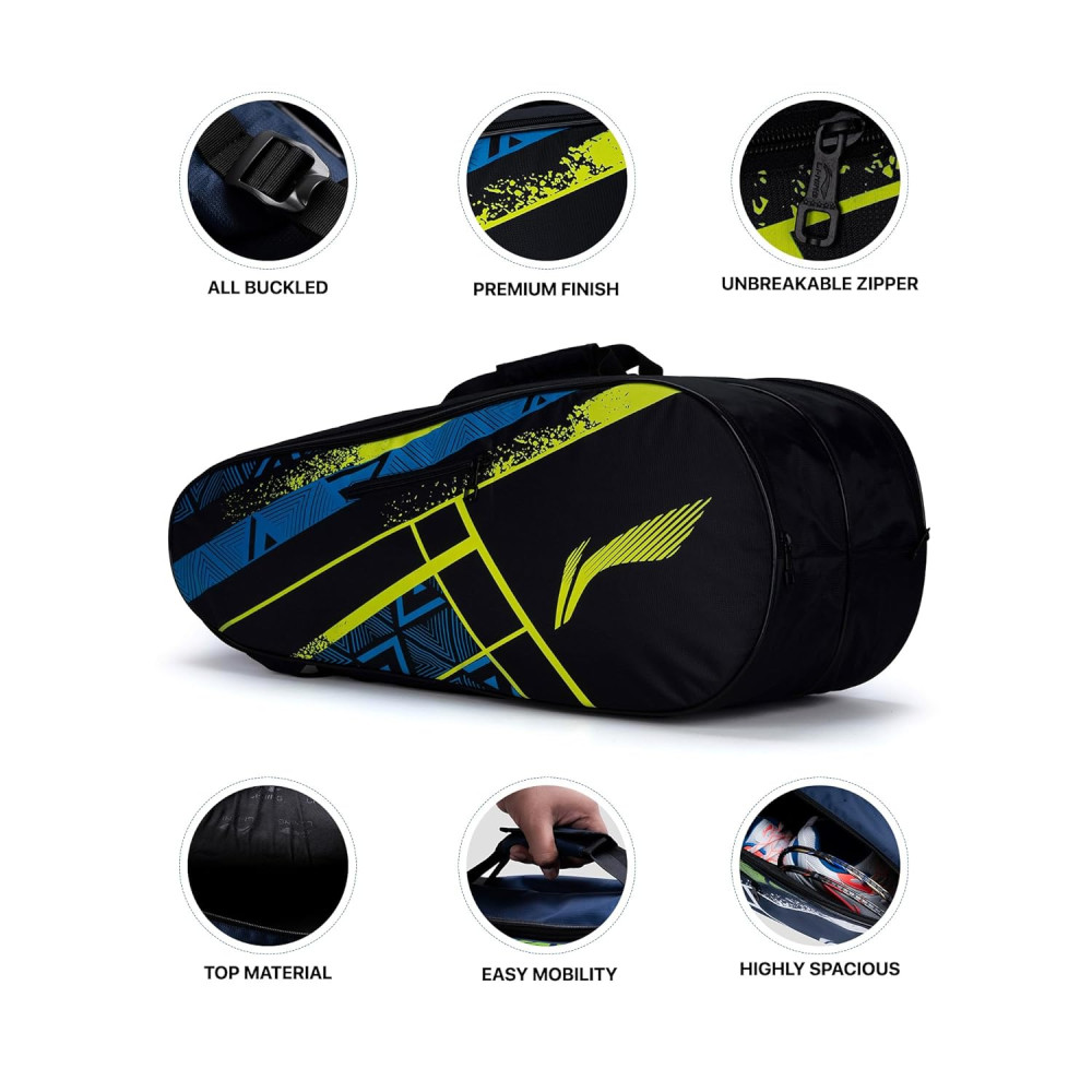 Li-Ning Raider Max Double Zipper Polyester Badminton Kit Bag | Unbreakable Zippers | Easy Mobility | Unisex - Men, Boys, Girls, Women