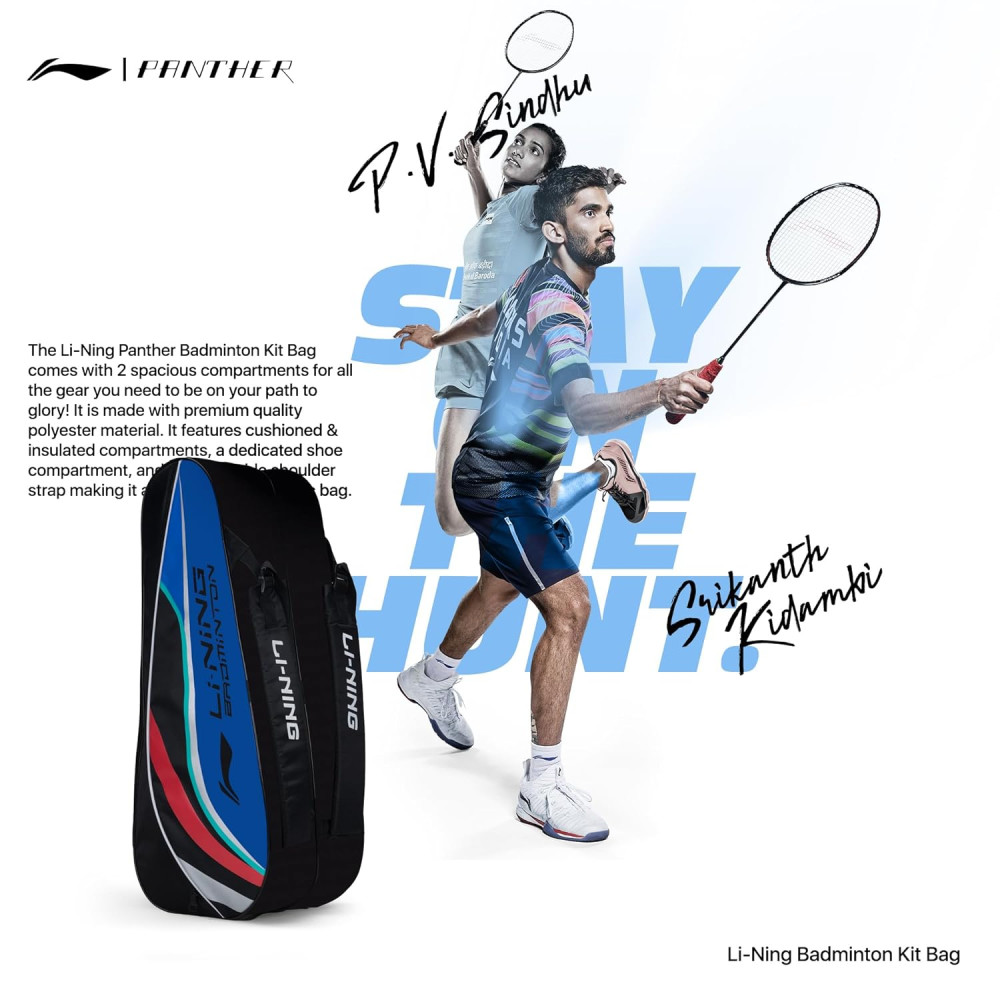 Li-Ning Panther Double Zipper Polyester Badminton Kit Bag| Stash Pocket | Ample Storage | Unisex - Men, Boys, Girls, Women