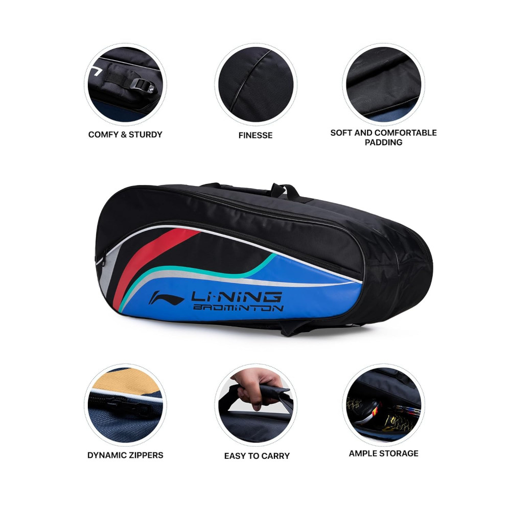 Li-Ning Panther Double Zipper Polyester Badminton Kit Bag| Stash Pocket | Ample Storage | Unisex - Men, Boys, Girls, Women