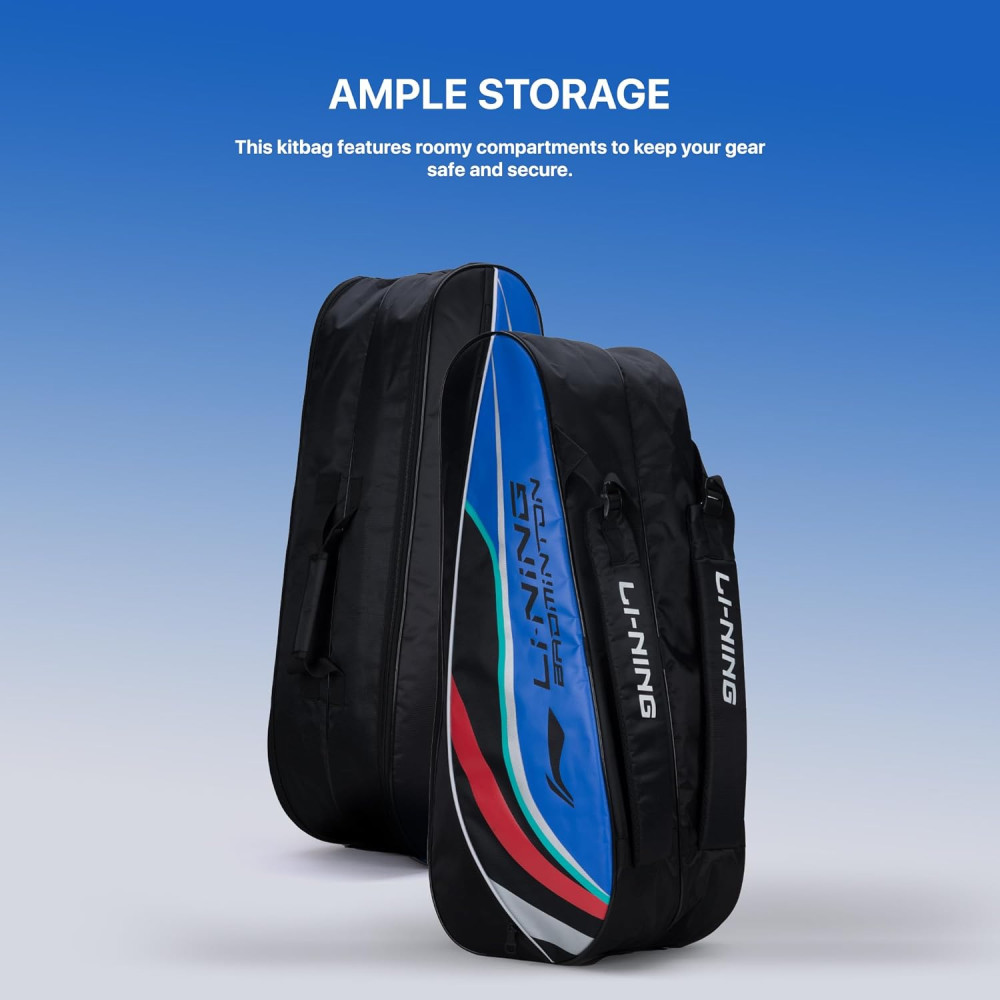 Li-Ning Panther Double Zipper Polyester Badminton Kit Bag| Stash Pocket | Ample Storage | Unisex - Men, Boys, Girls, Women
