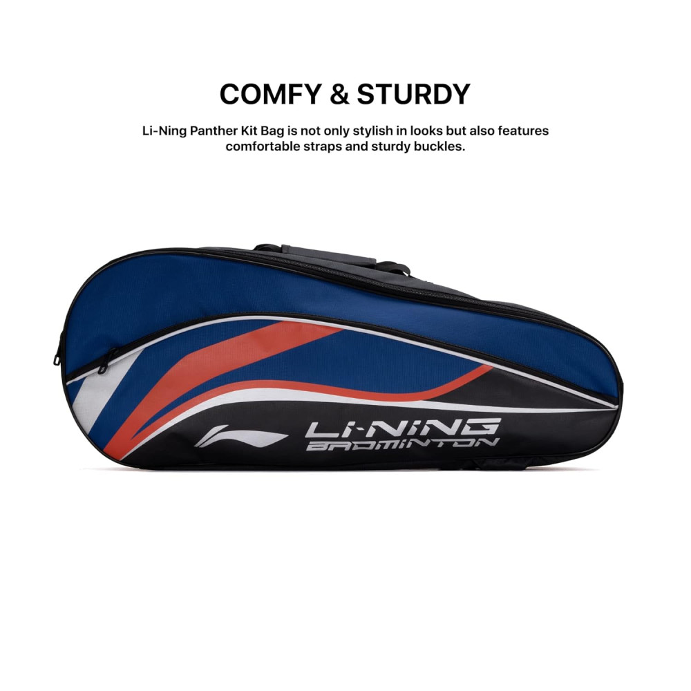 Li-Ning Panther Double Zipper Polyester Badminton Kit Bag| Stash Pocket | Ample Storage | Unisex - Men, Boys, Girls, Women