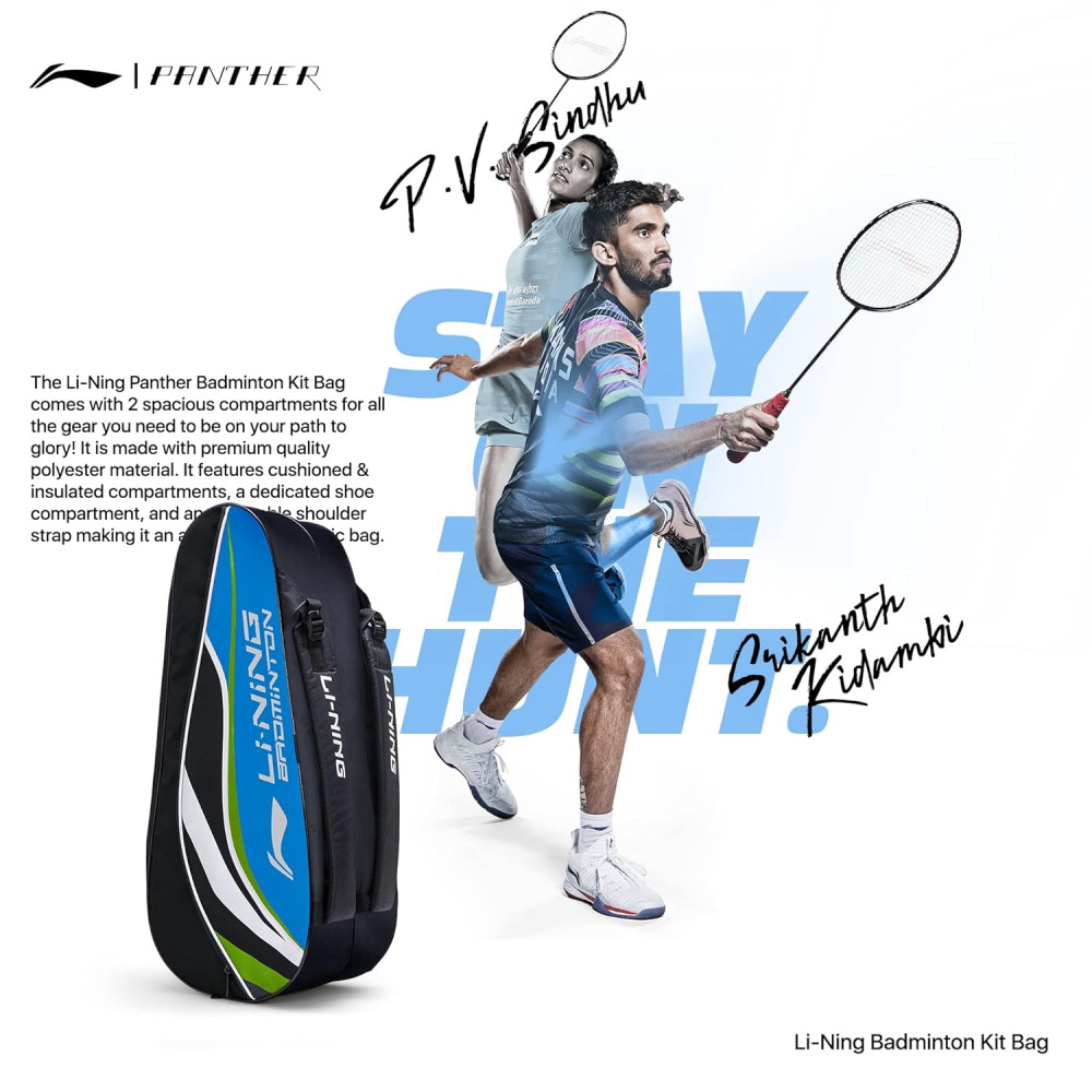 Li-Ning Panther Double Zipper Polyester Badminton Kit Bag| Stash Pocket | Ample Storage | Unisex - Men, Boys, Girls, Women