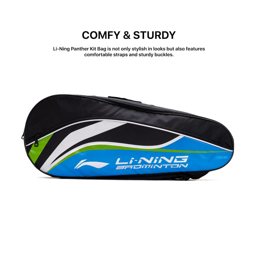 Li-Ning Panther Double Zipper Polyester Badminton Kit Bag| Stash Pocket | Ample Storage | Unisex - Men, Boys, Girls, Women