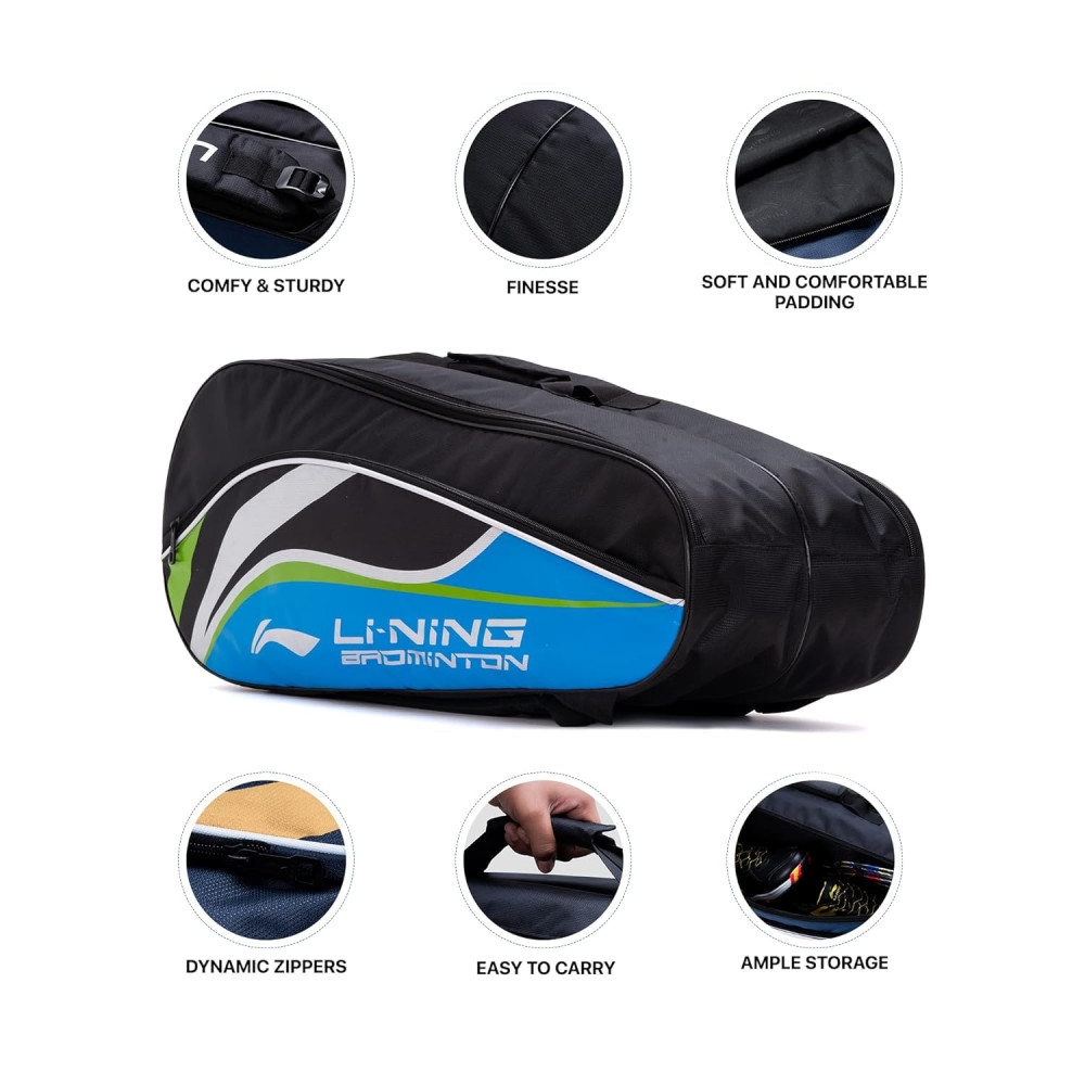 Li-Ning Panther Double Zipper Polyester Badminton Kit Bag| Stash Pocket | Ample Storage | Unisex - Men, Boys, Girls, Women