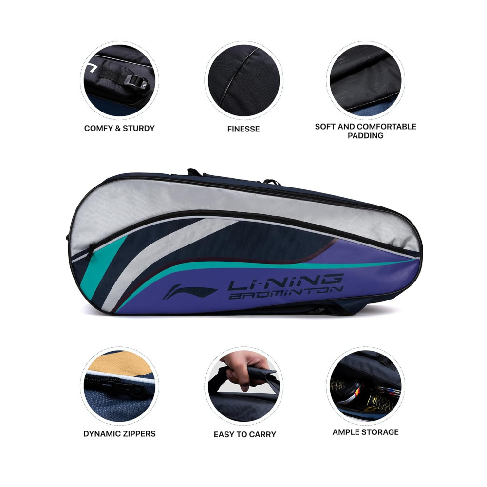 Li-Ning Panther Double Zipper Polyester Badminton Kit Bag| Stash Pocket | Ample Storage | Unisex - Men, Boys, Girls, Women