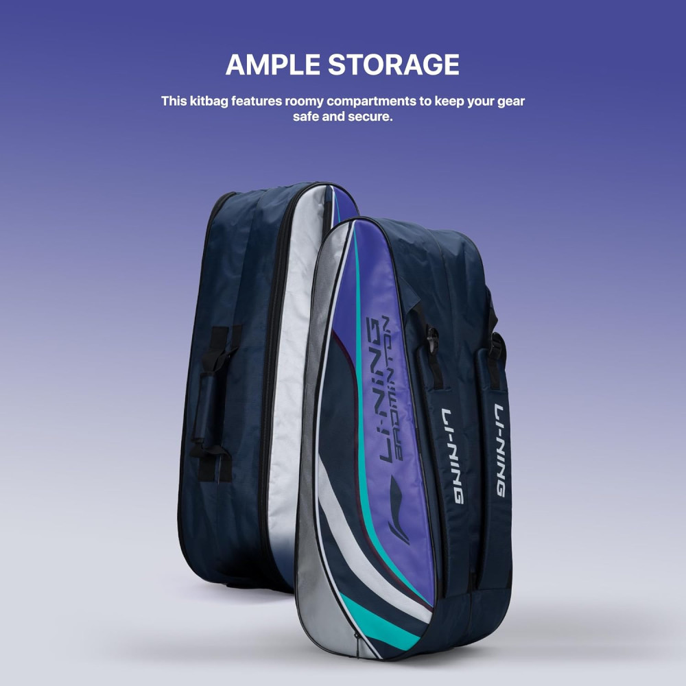 Li-Ning Panther Double Zipper Polyester Badminton Kit Bag| Stash Pocket | Ample Storage | Unisex - Men, Boys, Girls, Women