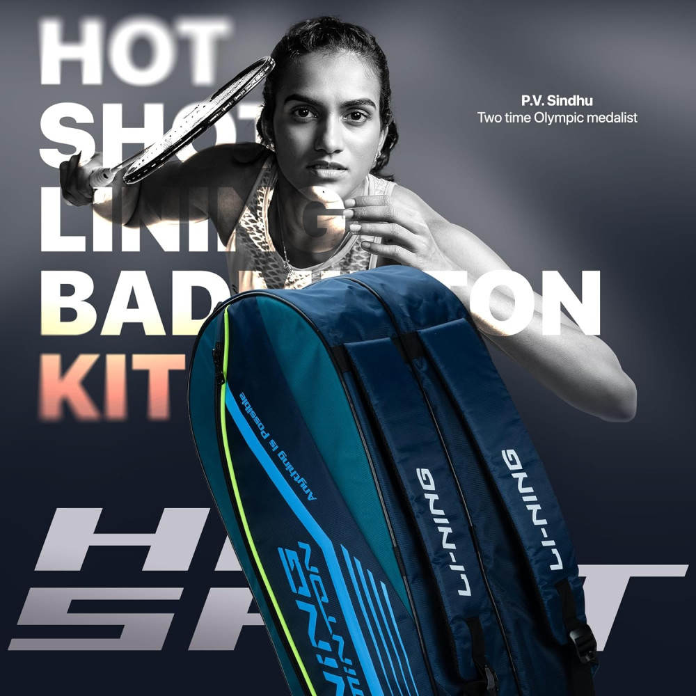 Li-Ning Hot Shot Triple Zipper Polyester Badminton Kit Bag | Easy - Access Compartments | Spacious | Unisex - Men, Boys, Girls, Women