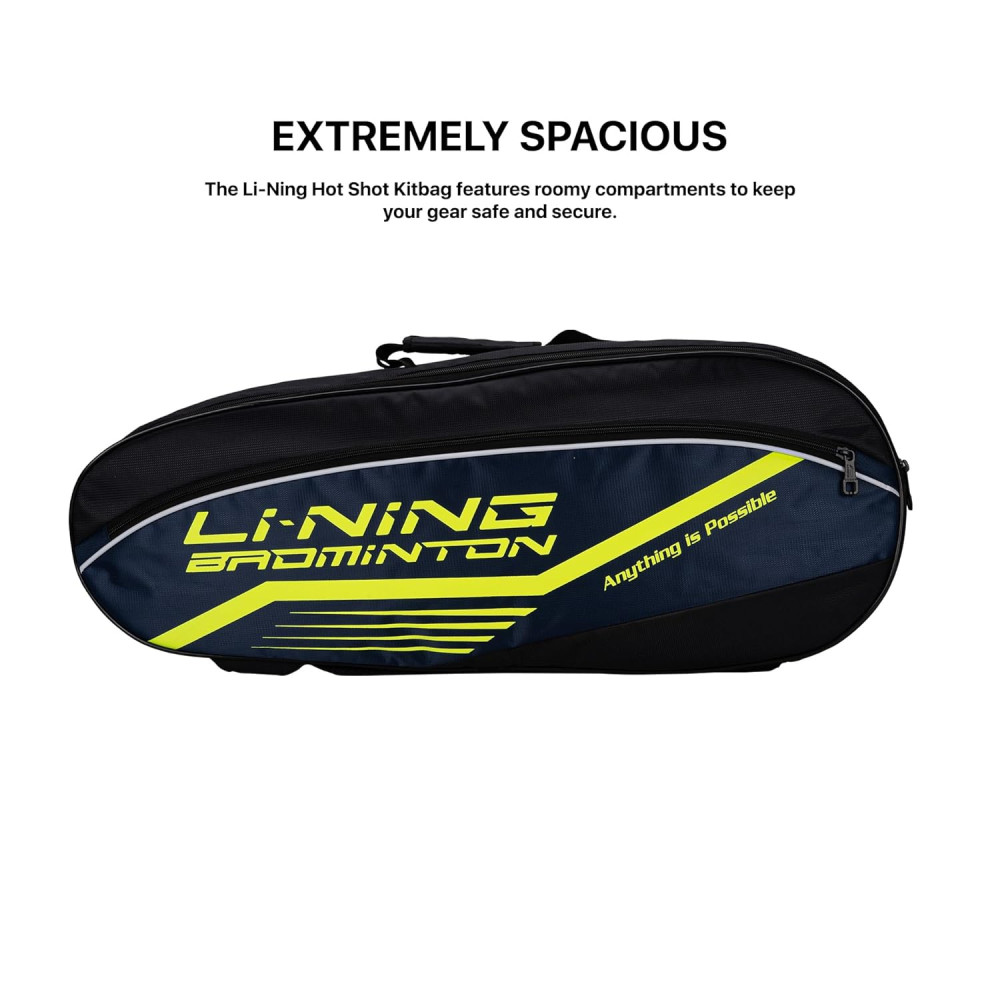 Li-Ning Hot Shot Triple Zipper Polyester Badminton Kit Bag | Easy - Access Compartments | Spacious | Unisex - Men, Boys, Girls, Women