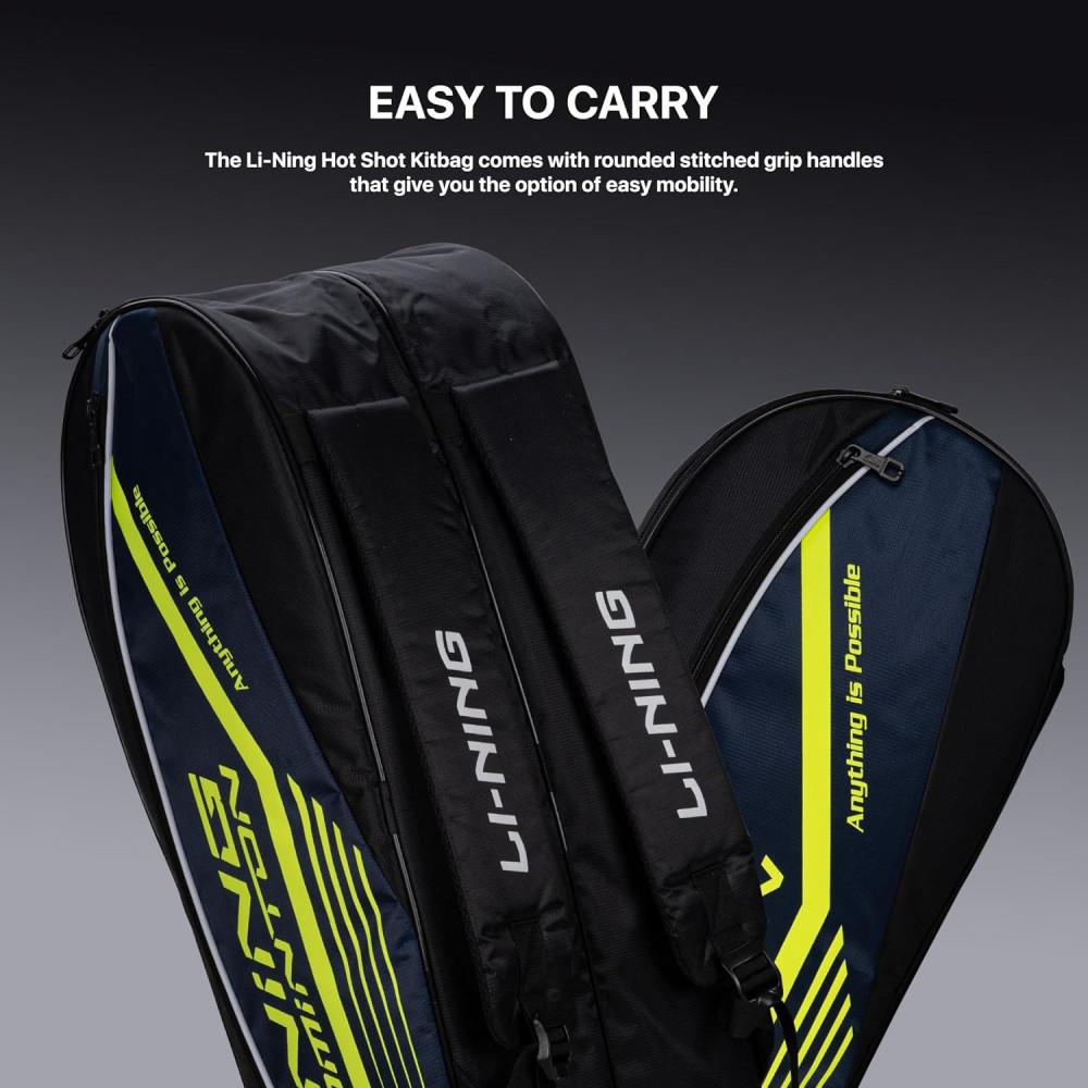 Li-Ning Hot Shot Triple Zipper Polyester Badminton Kit Bag | Easy - Access Compartments | Spacious | Unisex - Men, Boys, Girls, Women
