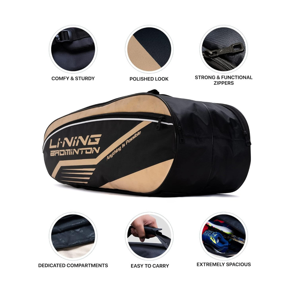 Li-Ning Hot Shot Triple Zipper Polyester Badminton Kit Bag | Easy - Access Compartments | Spacious | Unisex - Men, Boys, Girls, Women