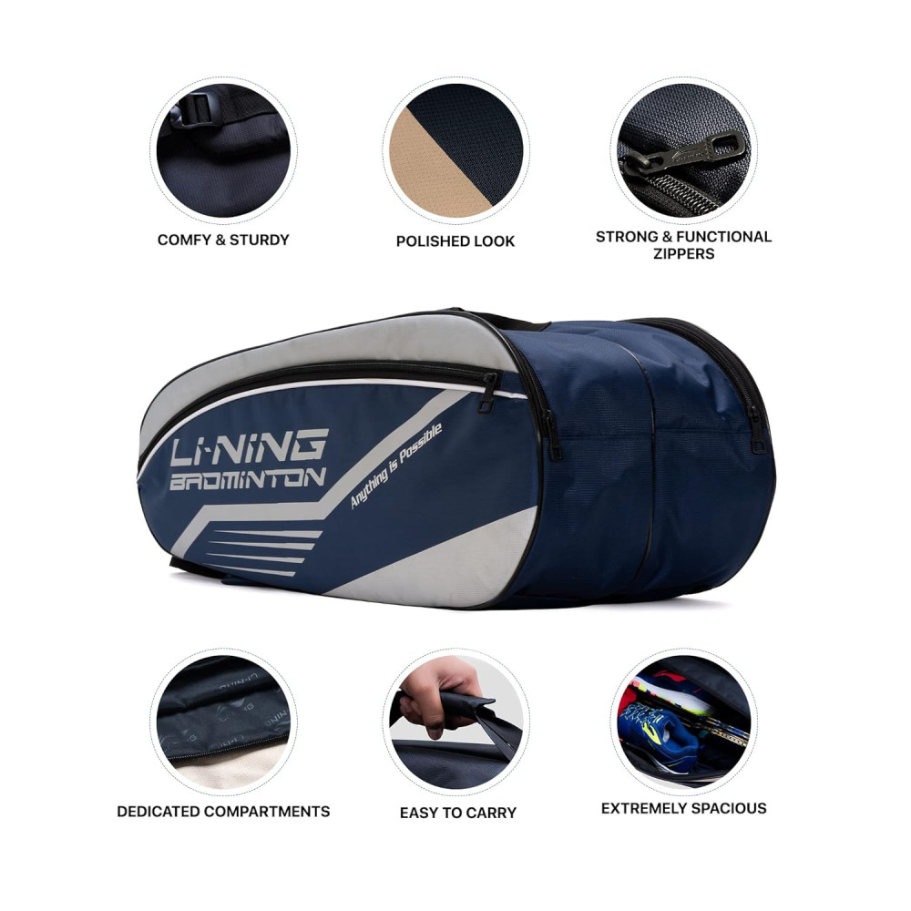 Li-Ning Hot Shot Triple Zipper Polyester Badminton Kit Bag | Easy - Access Compartments | Spacious | Unisex - Men, Boys, Girls, Women
