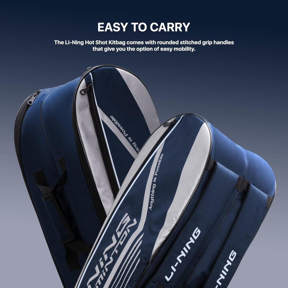 Li-Ning Hot Shot Triple Zipper Polyester Badminton Kit Bag | Easy - Access Compartments | Spacious | Unisex - Men, Boys, Girls, Women