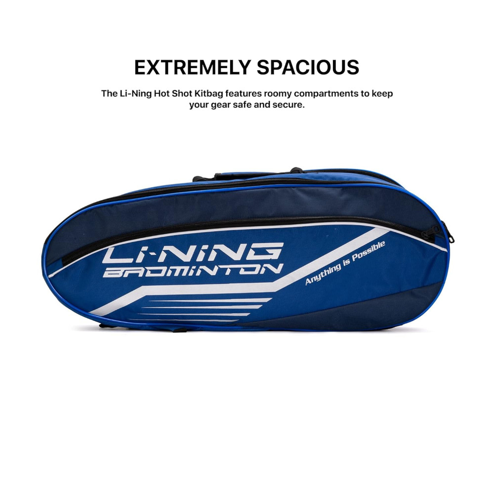 Li-Ning Hot Shot Triple Zipper Polyester Badminton Kit Bag | Easy - Access Compartments | Spacious | Unisex - Men, Boys, Girls, Women