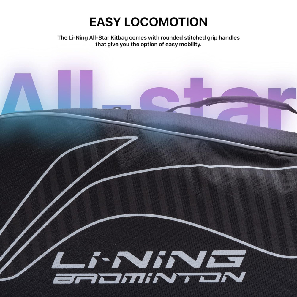 Li-Ning All Star Single Zip Polyester Badminton Kit Bag (Black, Large) | Dedicated Compartments | Unisex - Men, Boys, Girls, Women Li-Ning All Star Single Zip Polyester Badminton Kit Bag (Black, Large) | Dedicated Compartments | Unisex - Men, Boys, Girls, Women