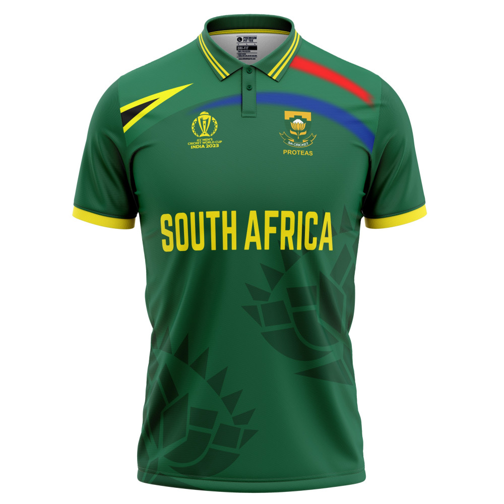 South Africa ODI World Cup 2023 Half Sleeves Cricket Fan Jersey - 100% Dryfit Polyester - With Name Personalisation