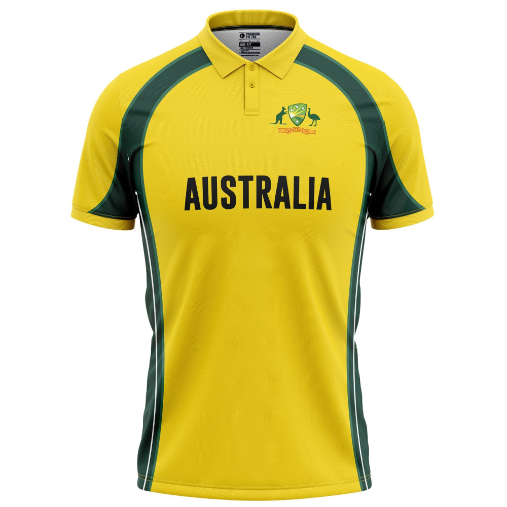 Australia Half Sleeves Cricket Fan Jersey - 100% Dryfit Polyester - With Name Personalization