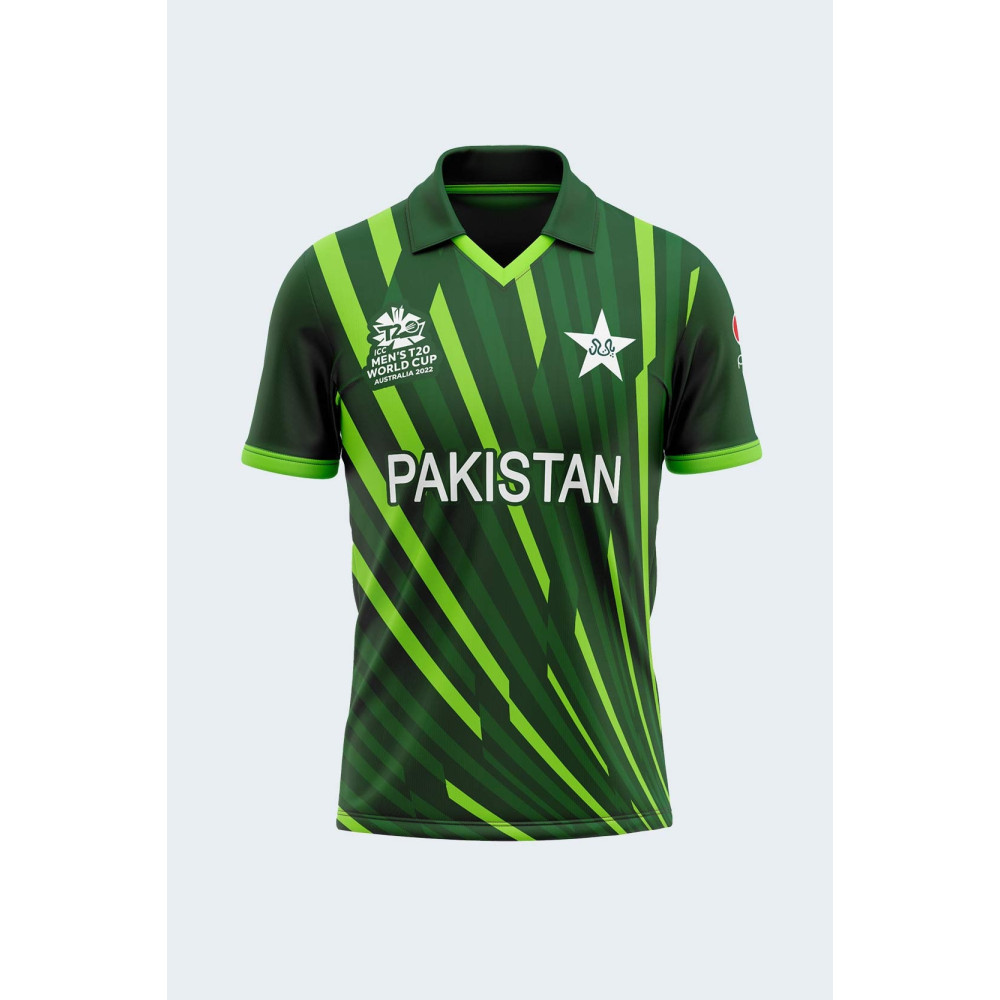 Pakistan 2022 T20 Cricket World Cup Jersey Half Sleeves Cricket Fan Jersey - 100% Dryfit Polyester - With Name Personalization