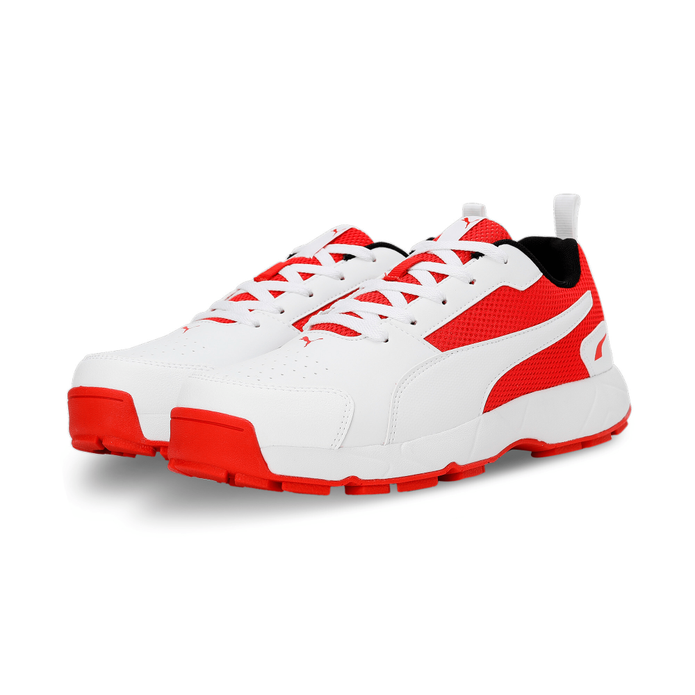 Puma High Run Cricket Shoes - PUMA White-Burnt Red-PUMA Black Puma High Run Cricket Shoes - PUMA White-Burnt Red-PUMA Black
