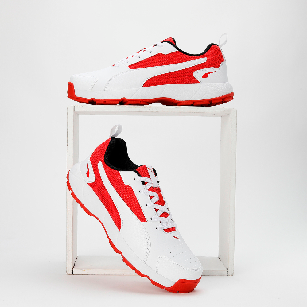 Puma High Run Cricket Shoes - PUMA White-Burnt Red-PUMA Black Puma High Run Cricket Shoes - PUMA White-Burnt Red-PUMA Black