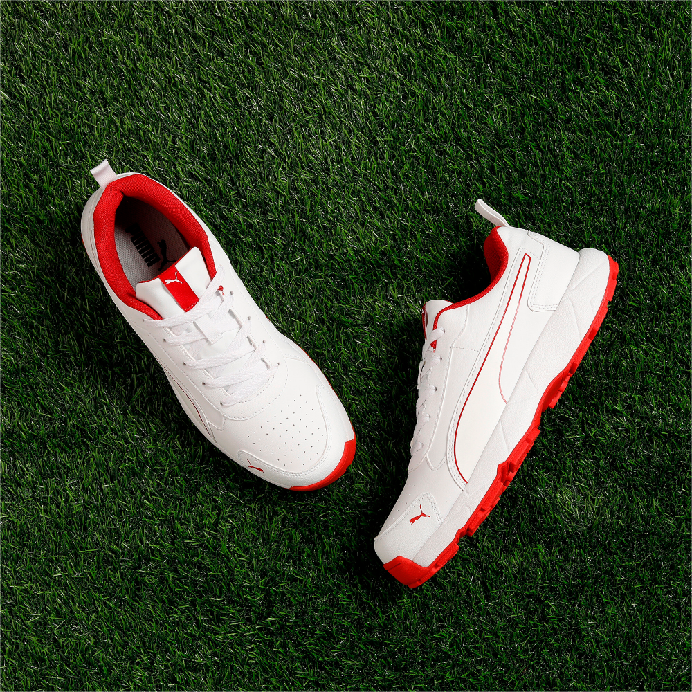 Puma Classic Cat Cricket Shoes - PUMA White-Grey Dawn-Red Blast Puma Classic Cat Cricket Shoes - PUMA White-Grey Dawn-Red Blast