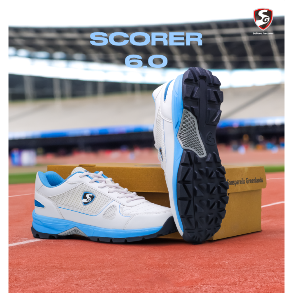 SG SCORER 6.0 Cricket Shoe Design for Performance on the Field - White/Aqua/Black SG SCORER 6.0 Cricket Shoe Design for Performance on the Field - White/Aqua/Black